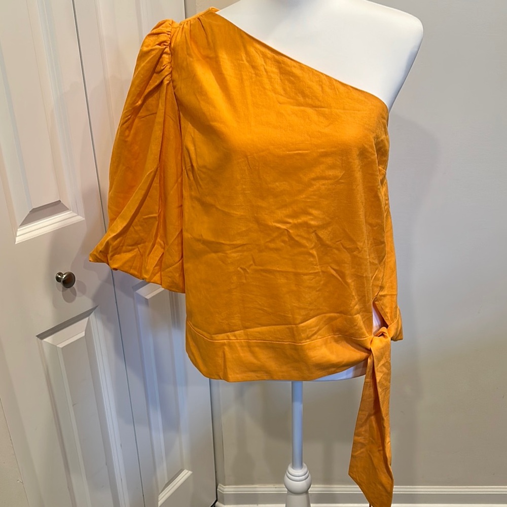 INC International Concepts One-Shoulder Mustard Top Petite